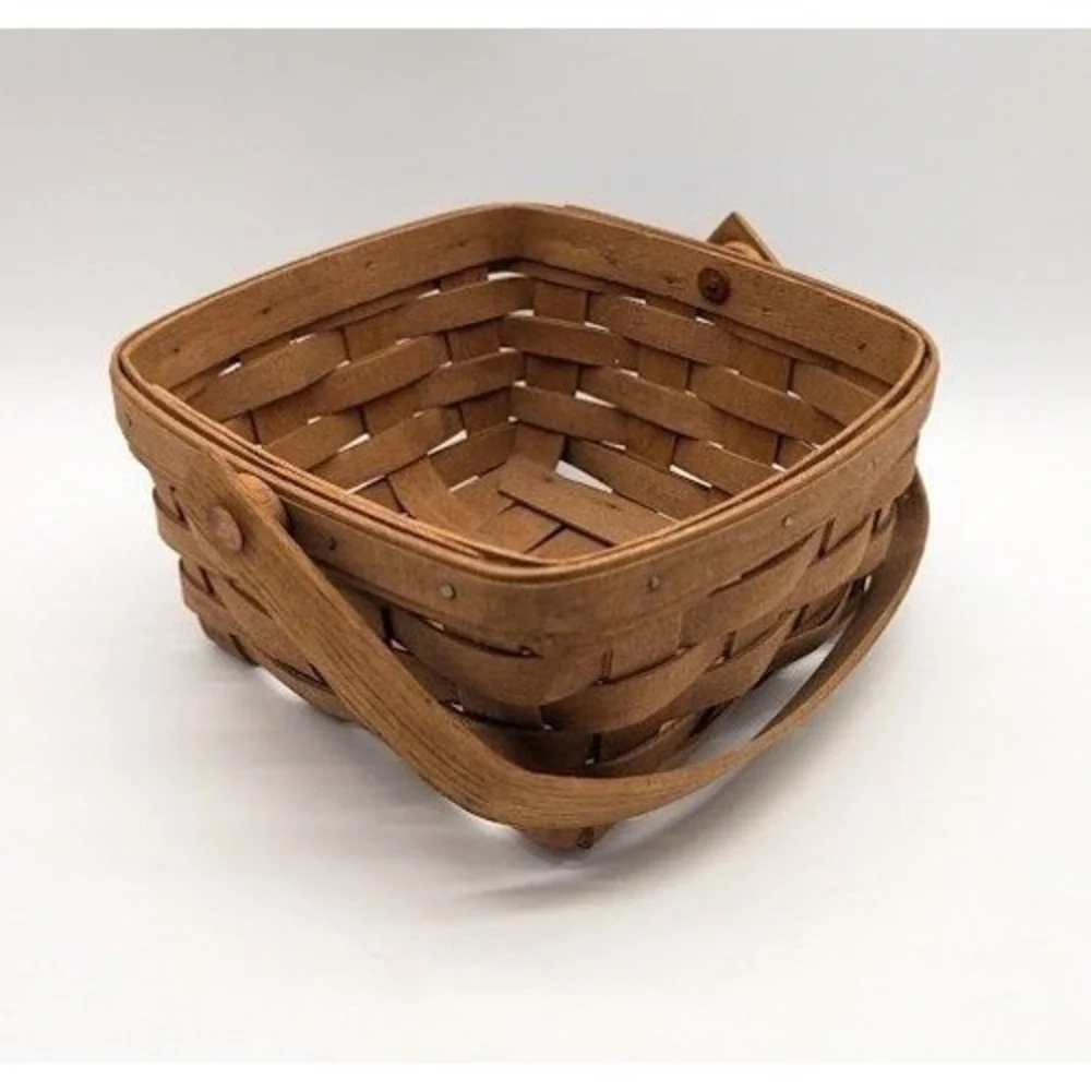 Vintage 80s Longaberger Berry Basket Swing Handle Handwoven Napkin Storage Cabin